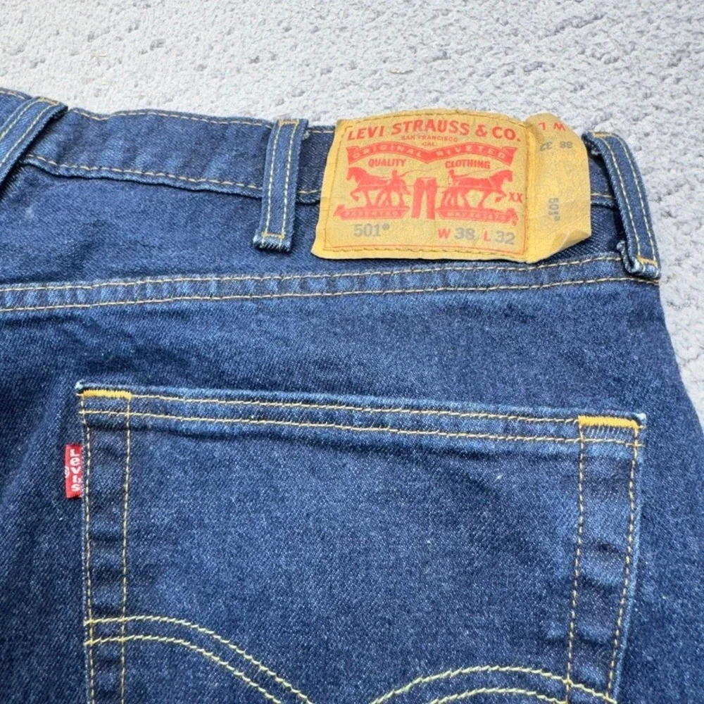 Levis 501 Original Mens‎ 36x30 Blue Dark Wash Stretch Button Fly Jeans 5 Pocket